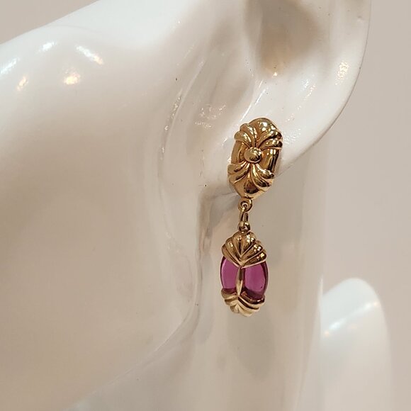 Vintage Swarovski Goldtone Purple Crystal Drop Pierced Earrings - Picture 3 of 8